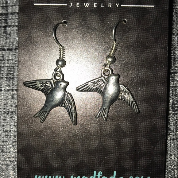 Silver Bird Drop Earrings - Picture 2 of 3